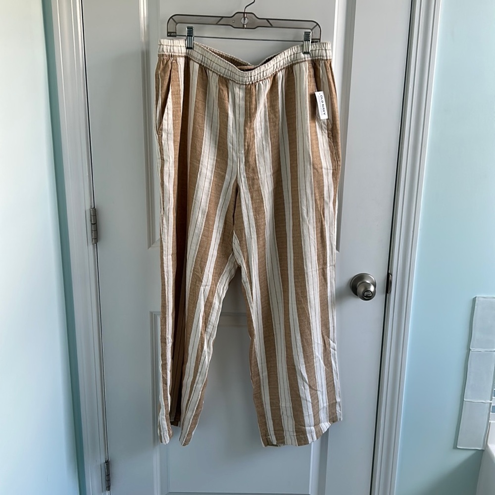 NEW Linen blend stripe wide leg pants